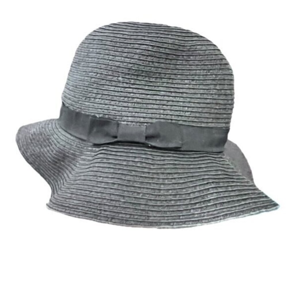 Forever 21 Black Wide Brim Sun Hat Bow Floppy Brim Beach Pool Travel Vacation - Picture 7 of 10